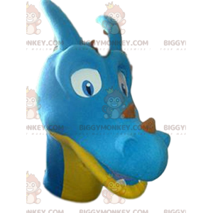 Kostým maskota modrého a žlutého dinosaura BIGGYMONKEY™. kostým