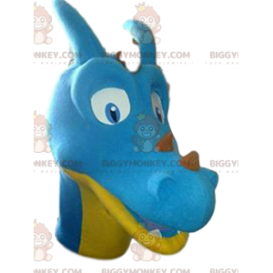 Sininen ja keltainen dinosaurus BIGGYMONKEY™ maskottiasu.