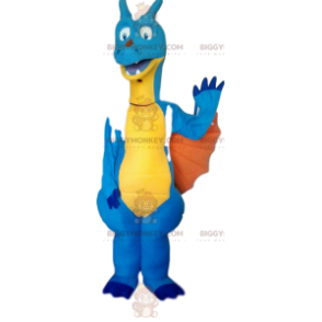 Blauw en geel dinosaurus BIGGYMONKEY™ mascottekostuum.