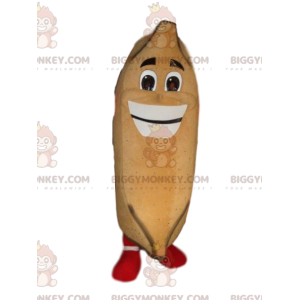 Traje de mascote de banana BIGGYMONKEY™ muito sorridente.