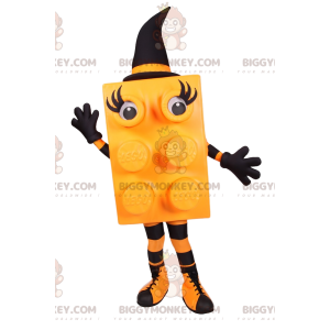 Στολή μασκότ BIGGYMONKEY™ Yellow Block με μαύρο μυτερό καπέλο -