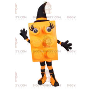 Yellow Block BIGGYMONKEY™ maskotkostume med sort spids hat -