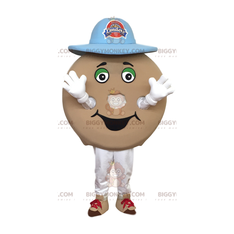 Costume de mascotte BIGGYMONKEY™ de Bagel avec un chapeau bleu.