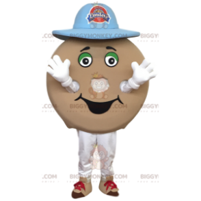 Bagel BIGGYMONKEY™ mascot costume with blue hat. bagel costume