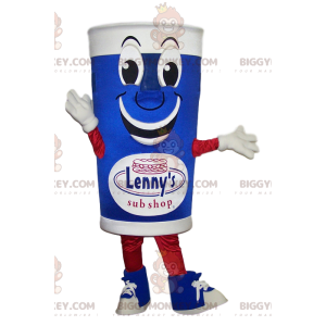 Glimlachend blauw en wit glas BIGGYMONKEY™ mascottekostuum -