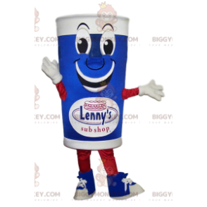 Hymyilevä sininen ja valkoinen lasi BIGGYMONKEY™ maskottiasu -