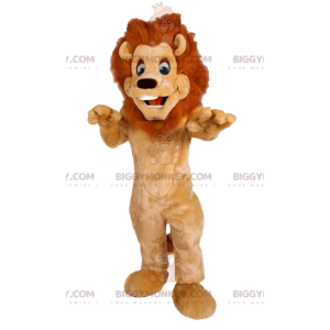 Lion BIGGYMONKEY™ maskotdräkt med en vacker man. lejondräkt -