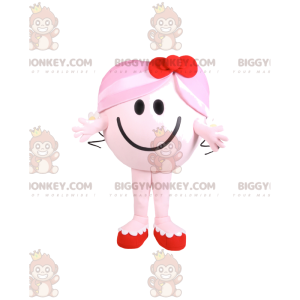 Kostým BIGGYMONKEY™ maskot Malá kulatá růžová dívka s červenou
