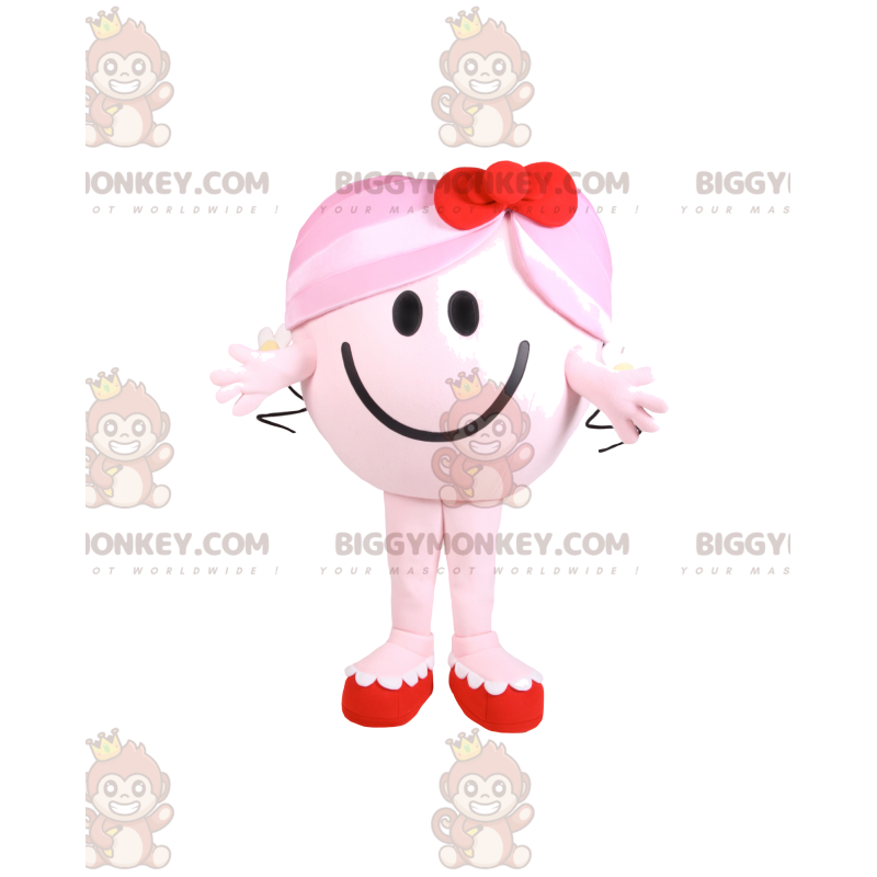 Kostium maskotki BIGGYMONKEY™ Mała okrągła różowa dziewczynka z Kostium maskotki BIGGYMONKEY™ Mała okrągła różowa dziewczynka z