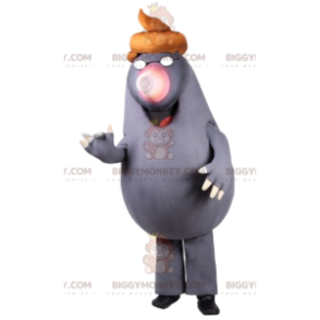 BIGGYMONKEY™ mascot costume of gray mole with cute turban. mole