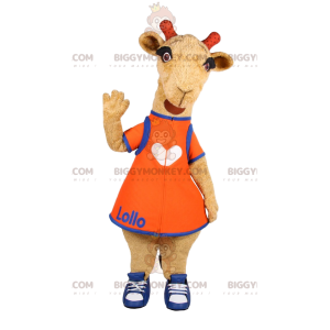 Traje de mascote Little Giraffe BIGGYMONKEY™ com vestido laranja - Animais da selva - BIGGYMONKEY_012207 - BiggyMonkey.com