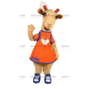 Traje de mascote Little Giraffe BIGGYMONKEY™ com vestido laranja - Animais da selva - BIGGYMONKEY_012207 - BiggyMonkey.com