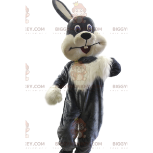 Traje de mascote BIGGYMONKEY™ de coelho cinza e branco