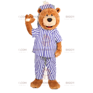 Costume de mascotte BIGGYMONKEY™ d'ours avec un pyjama rayé