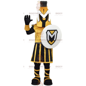 BIGGYMONKEY™ Maskottchenkostüm eines gelb-schwarzen Kriegers