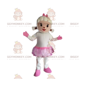 Traje de mascote Ewe BIGGYMONKEY™ com saia e laço rosa –