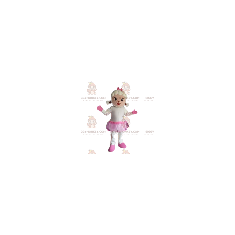 Disfraz de mascota Ewe BIGGYMONKEY™ con falda rosa y lazo - Disfraz de mascota Ewe BIGGYMONKEY™ con falda rosa y lazo -