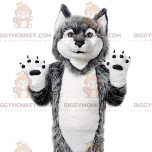 Costume de mascotte BIGGYMONKEY™ de loup gris. Costume de loup