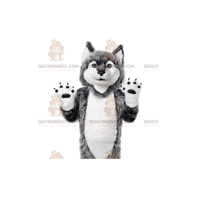 Disfraz de mascota de lobo gris BIGGYMONKEY™. Disfraz de lobo