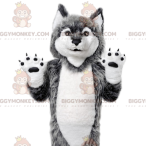 Disfraz de mascota de lobo gris BIGGYMONKEY™. Disfraz de lobo