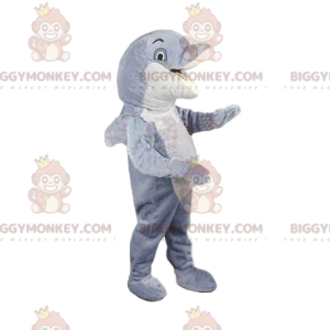 Weißer und grauer Delphin BIGGYMONKEY™ Maskottchen-Kostüm.