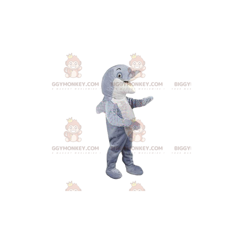 Traje de mascote de golfinho branco e cinza BIGGYMONKEY™. Traje de mascote de golfinho branco e cinza BIGGYMONKEY™.