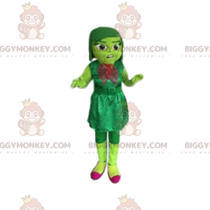 Little girl green BIGGYMONKEY™ mascot costume with velvet