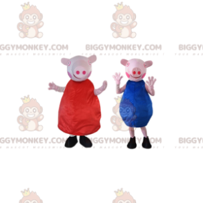 Sow mascot with a blue dress. sow costume - Pig Mascots - BIGGYMONKEY_012238 - BiggyMonkey.com