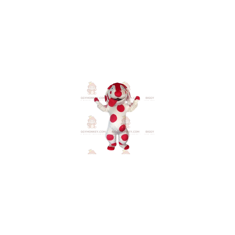  BIGGYMONKEY™ Costume da mascotte cane bianco a pois fucsia. Costume da cane. - Mascotte di cani - BiggyMonkey.com