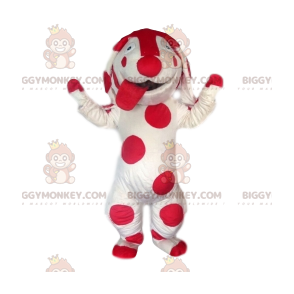  BIGGYMONKEY™ Costume da mascotte cane bianco a pois fucsia. Costume da cane. - Mascotte di cani - BiggyMonkey.com