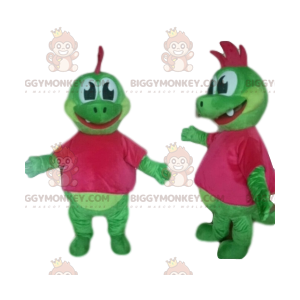 Green dinosaur BIGGYMONKEY™ mascot costume with cute fuchsia