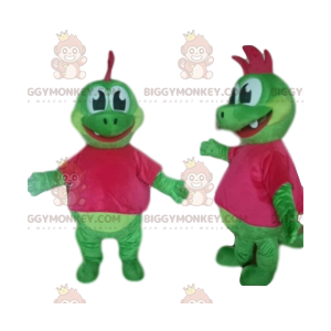 Grön dinosaurie BIGGYMONKEY™ maskotdräkt med söt fuchsia vapen