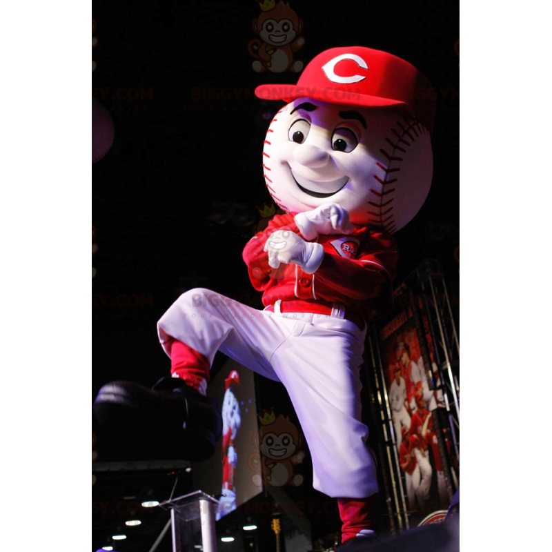 Biało-czerwony kostium maskotki baseballowej BIGGYMONKEY™ - Biało-czerwony kostium maskotki baseballowej BIGGYMONKEY™ -