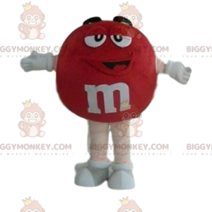 Costume de mascotte BIGGYMONKEY™ de M&M'S rouge très souriante