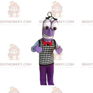 Purple Snowman BIGGYMONKEY™ Mascot Costume with Plaid Sweater –