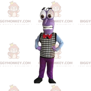 Μωβ στολή μασκότ BIGGYMONKEY™ Χιονάνθρωπος με καρό πουλόβερ