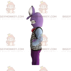 Kostým fialového sněhuláka BIGGYMONKEY™ maskota s kostkovaným