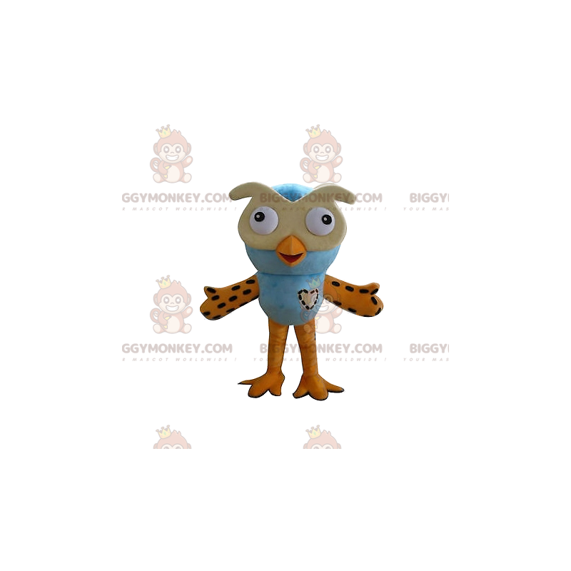 Costume de mascotte BIGGYMONKEY™ de hiboux bleu et jaune. Costume de mascotte BIGGYMONKEY™ de hiboux bleu et jaune.