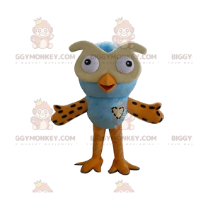 Kostým maskota BIGGYMONKEY™ modrých a žlutých sov. Kostým sovy