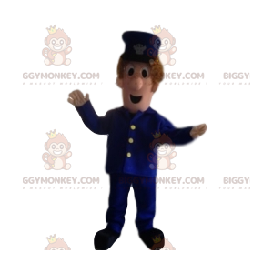 BIGGYMONKEY™ mascot costume of man in blue uniform. Men's suit
