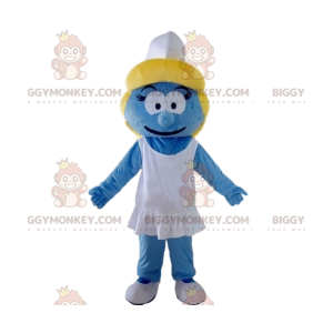 Traje de mascote azul Smurfette BIGGYMONKEY™ com gorro branco –