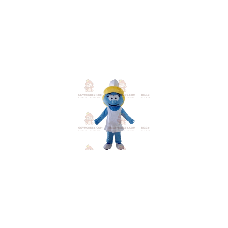 Traje de mascote azul Smurfette BIGGYMONKEY™ com gorro branco - Mascotes pessoas famosas - BIGGYMONKEY_012270 - BiggyMonkey.com