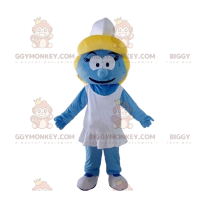 Traje de mascote azul Smurfette BIGGYMONKEY™ com gorro branco - Mascotes pessoas famosas - BIGGYMONKEY_012270 - BiggyMonkey.com