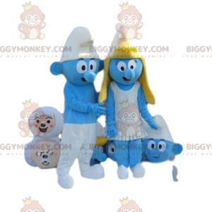 Blauwe smurf BIGGYMONKEY™ mascottekostuum met witte muts -