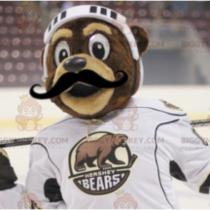 BIGGYMONKEY™ mascottekostuum met bruine beer in hockeyoutfit -