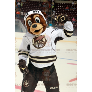 BIGGYMONKEY™ mascottekostuum met bruine beer in hockeyoutfit -