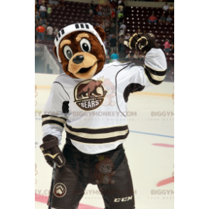 BIGGYMONKEY™ mascottekostuum met bruine beer in hockeyoutfit -