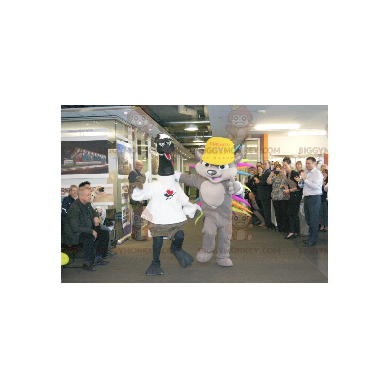 2 BIGGYMONKEY™-maskottia: mustavalkoinen strutsi ja värikäs 2 BIGGYMONKEY™-maskottia: mustavalkoinen strutsi ja värikäs