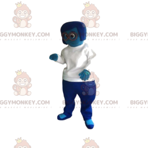 BIGGYMONKEY™ mascot costume of a blue woman with a white