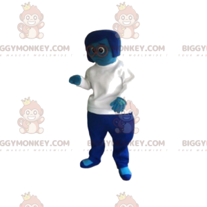 BIGGYMONKEY™ mascottekostuum van een blauwe vrouw met een witte